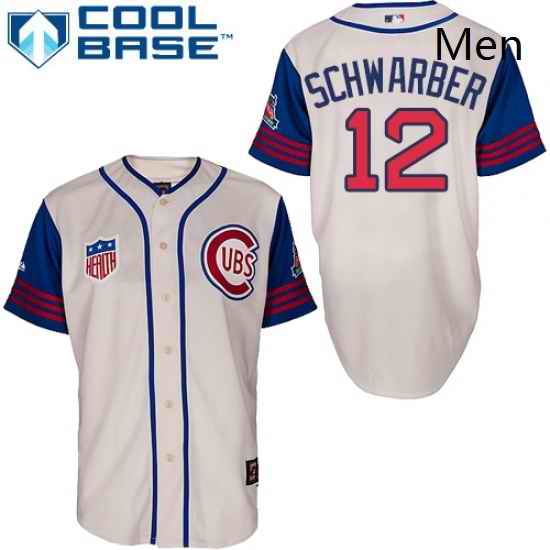 Mens Majestic Chicago Cubs 12 Kyle Schwarber Replica CreamBlue 1942 Turn Back The Clock MLB Jersey